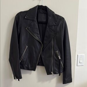 All Saints Black Leather Jacket Asymmetrical Moto Style